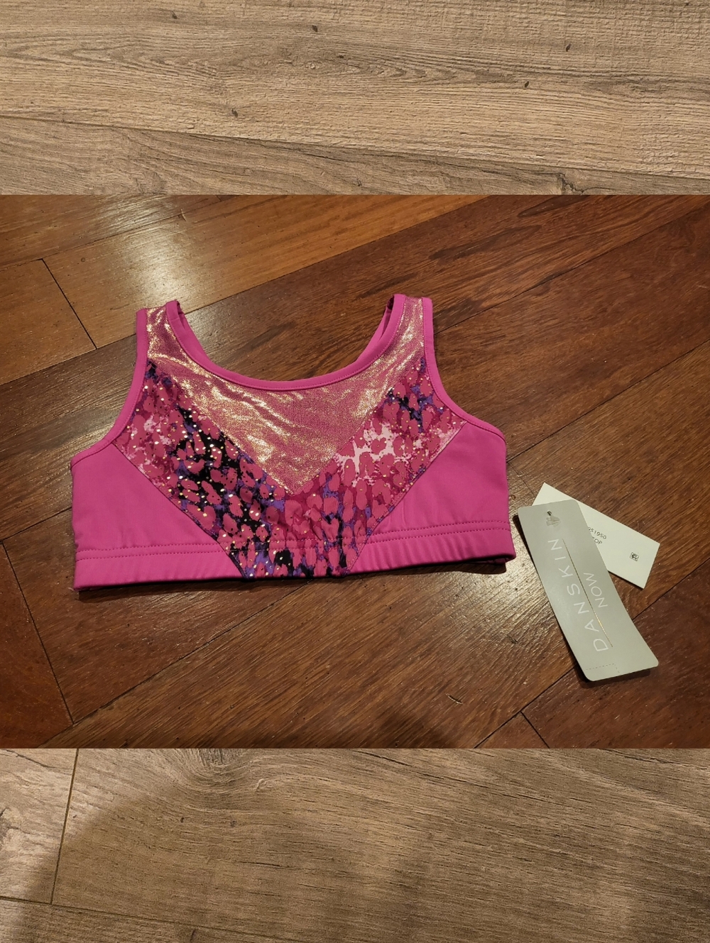 NWT Danskin Pink Foil Girls Dance Bra Top Size L (10/12)
